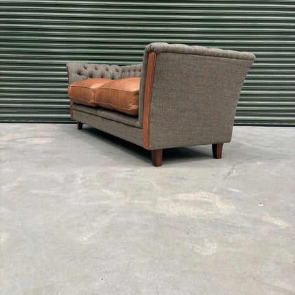 Granby 3 Seater Sofa in Harris Tweed Green & Leather - Ex Display