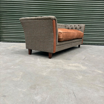 Granby 3 Seater Sofa in Harris Tweed Green & Leather - Ex Display