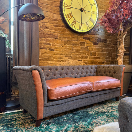 Granby Chesterfield Sofa in Harris Tweed & Leather - New