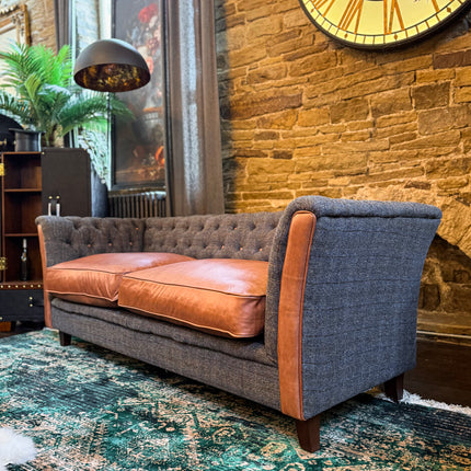 Granby Chesterfield Sofa in Harris Tweed & Leather - New