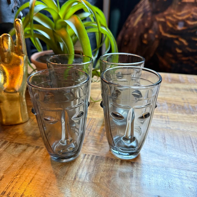 Set of 4 Grey Face Water Glasses
