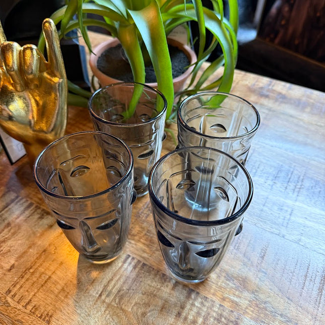 Set of 4 Grey Face Water Glasses