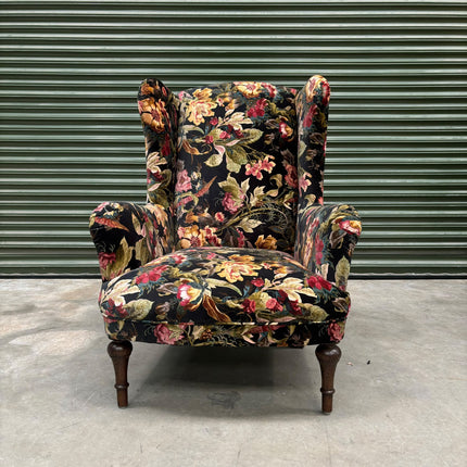 Winston Wingback Accent Chair in Hepworth Midnight Floral - Ex Display