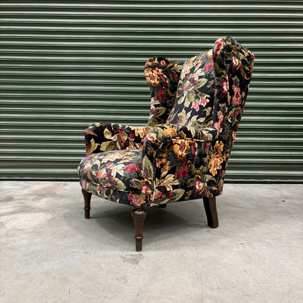Winston Wingback Accent Chair in Hepworth Midnight Floral - Ex Display