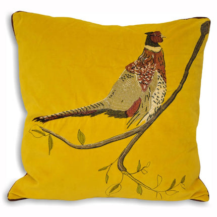 Cushion Pheasant in Hunter Mustard Velvet