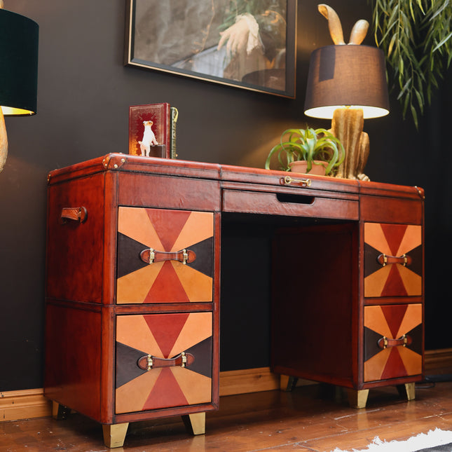 Leather Tri-Colour Writing Desk - Handcrafted