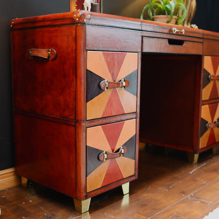 Leather Tri-Colour Writing Desk - Handcrafted