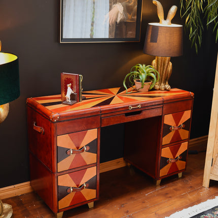 Leather Tri-Colour Writing Desk - Handcrafted