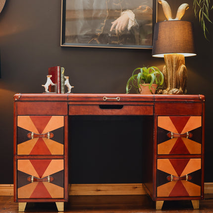 Leather Tri-Colour Writing Desk - Handcrafted