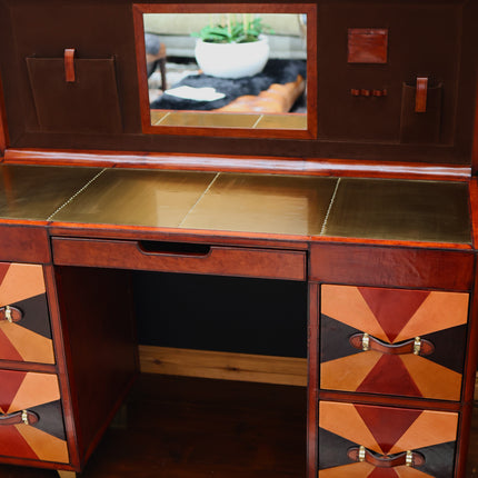 Leather Tri-Colour Writing Desk - Handcrafted