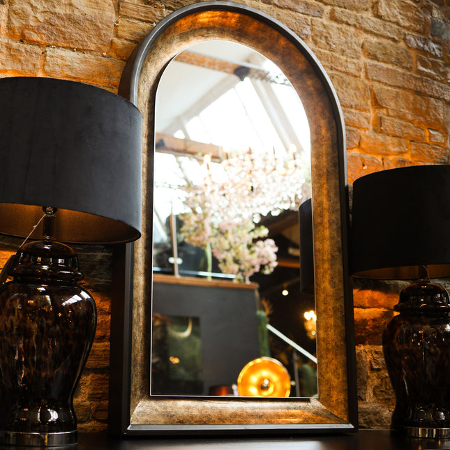 Arch Wall Black & Antique Gold Mirror