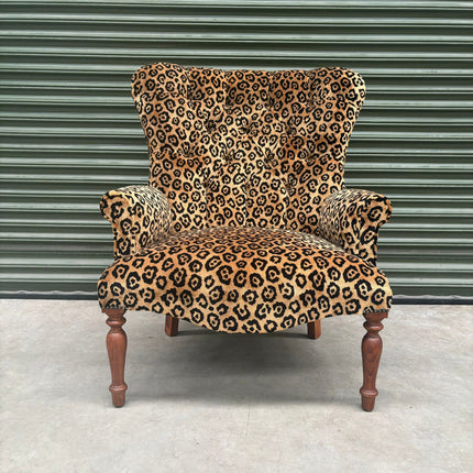 Selfridges Buttoned Wing Back Chair in Leopard Gold - Ex Display