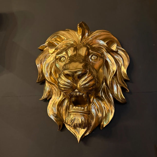 Large Gold Roaring Lion Wall Head