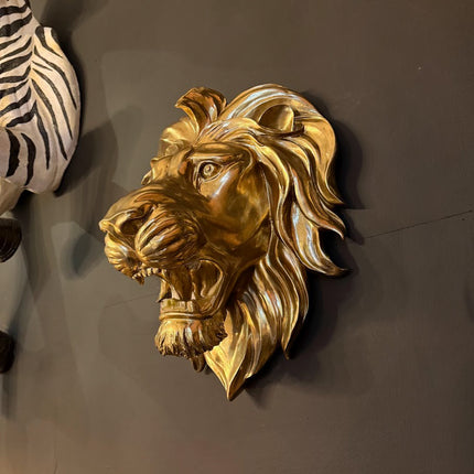 Large Gold Roaring Lion Wall Head