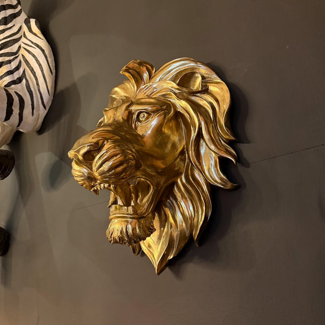 Large Gold Roaring Lion Wall Head