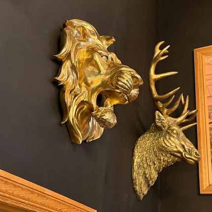 Large Gold Roaring Lion Wall Head