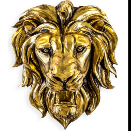 Large Gold Roaring Lion Wall Head