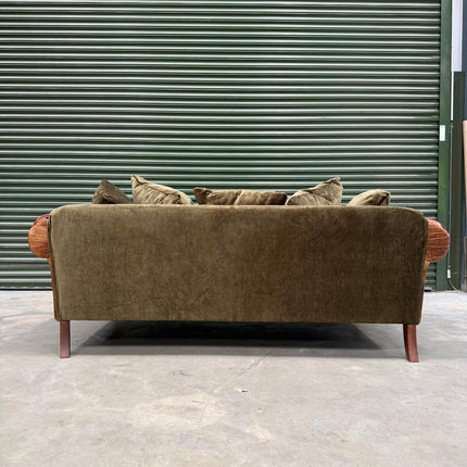 Theodore 3 Seater in Saddle Tan Leather and Derwent Olive Velvet- Ex Display