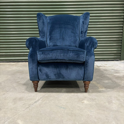 Monty High Back Chesterfield Wingback Armchair in Opulence Sapphire - Ex Display