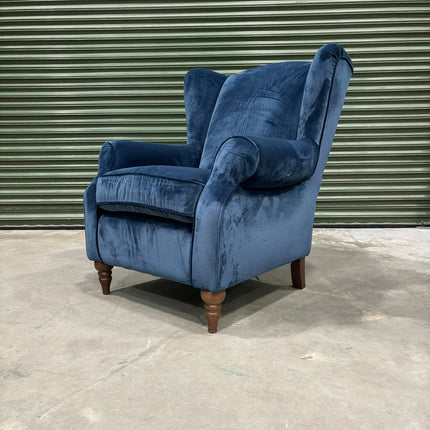 Monty High Back Chesterfield Wingback Armchair in Opulence Sapphire - Ex Display
