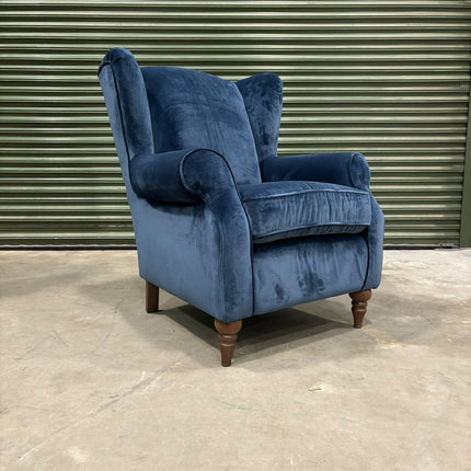 Monty High Back Chesterfield Wingback Armchair in Opulence Sapphire - Ex Display