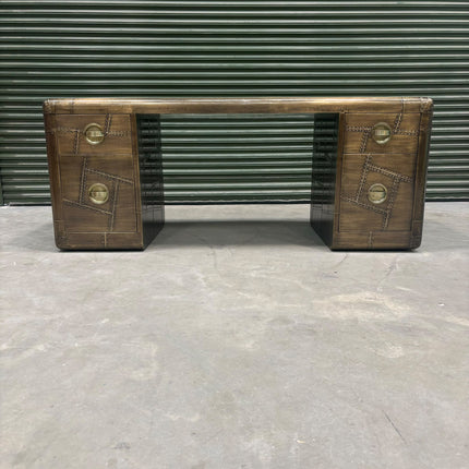 Timothy Aviator Desk with Antique Brass Finish - Ex Display