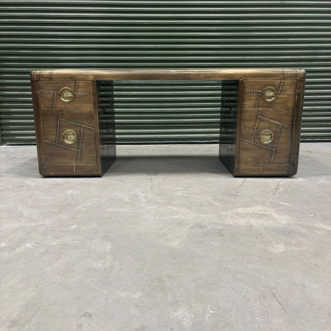 Timothy Aviator Desk with Antique Brass Finish - Ex-Display