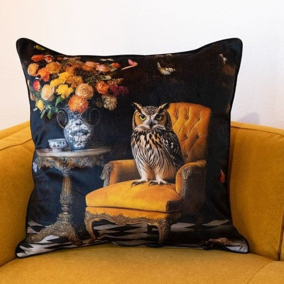 Cushion Scatter in The Nocturne Owl Velvet (Feather Filled) - 60 x 60cm