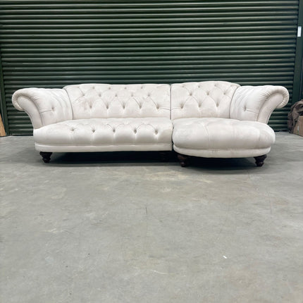 Oskar Chesterfield 2 Seater Rounded Chaise (RHF) in Plush Cream Velvet - Clearance