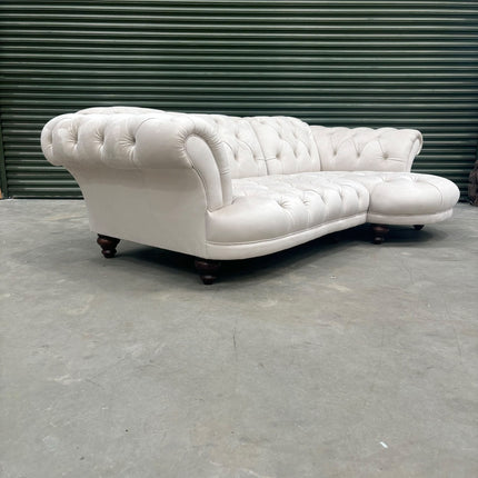 Oskar Chesterfield 2 Seater Rounded Chaise (RHF) in Plush Cream Velvet - Clearance