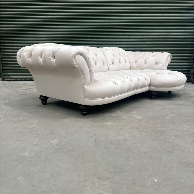Oskar Chesterfield 2 Seater Rounded Chaise (RHF) in Plush Cream Velvet - Clearance
