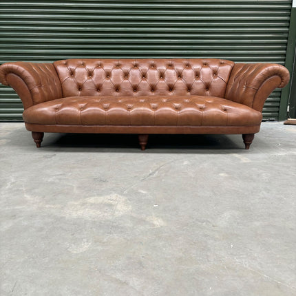 Oskar Italia Chesterfield 4 Seater Sofa in Saddle Leather - Ex Display