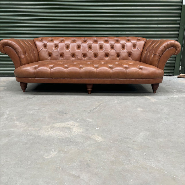 Oskar Italia Chesterfield 4 Seater Sofa in Saddle Leather - Ex Display