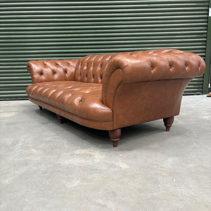 Oskar Italia Chesterfield 4 Seater Sofa in Saddle Leather - Ex Display
