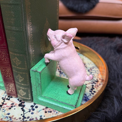 Antiqued Pair of Pigs Bookends - New