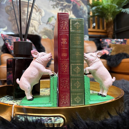 Antiqued Pair of Pigs Bookends - New