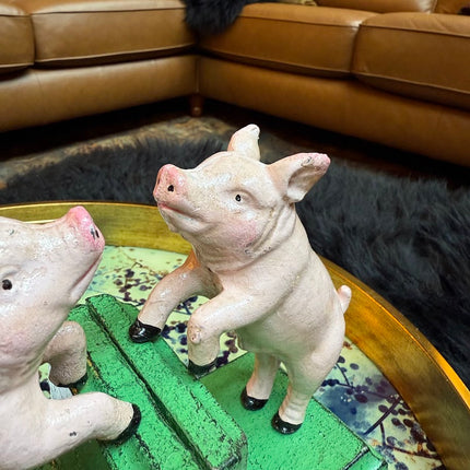 Antiqued Pair of Pigs Bookends - New