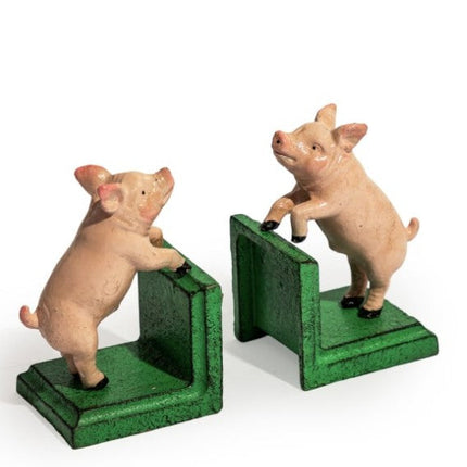 Antiqued Pair of Pigs Bookends - New