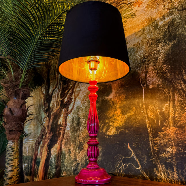 Gloss Wooden Hot Pink Table Lamp with Metallic Shade