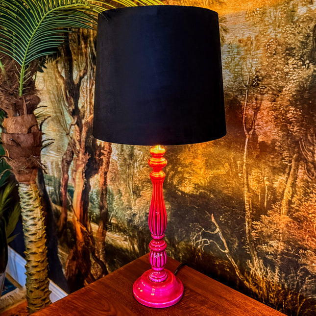 Gloss Wooden Hot Pink Table Lamp with Metallic Shade