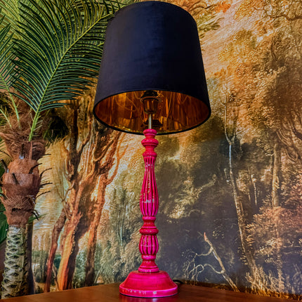 Gloss Wooden Table Lamp with Metallic Shade