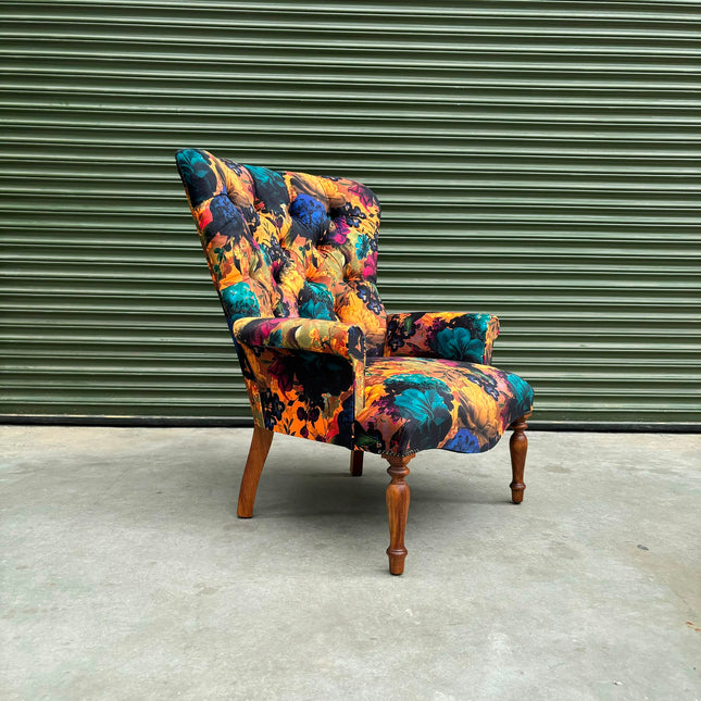 Selfridges Buttoned Wing Back Chair in Opal Flora Velvet