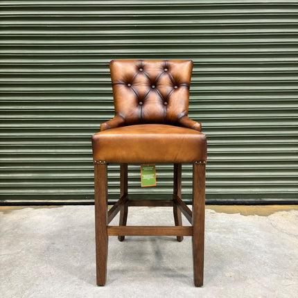 Riley Chesterfield Bar Stool in Hand Antiqued Buffalo Leather - Factory Seconds