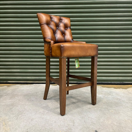 Riley Chesterfield Bar Stool in Hand Antiqued Buffalo Leather - Factory Seconds