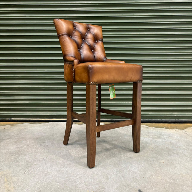 Riley Chesterfield Bar Stool in Hand Antiqued Buffalo Leather - Factory Seconds