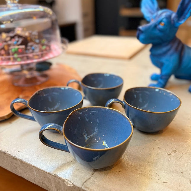 Set of 4 Uneven Blue Mugs