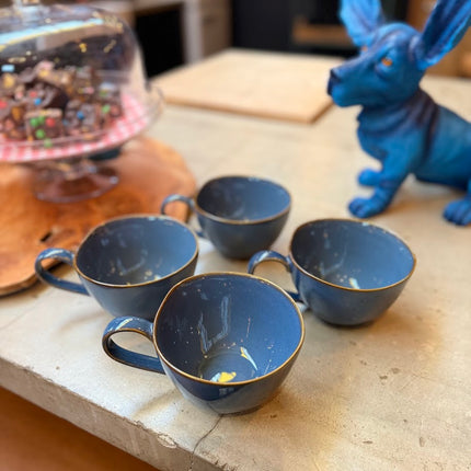 Set of 4 Uneven Blue Mugs