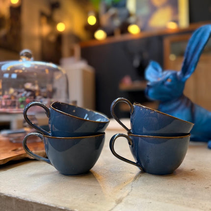 Set of 4 Uneven Blue Mugs