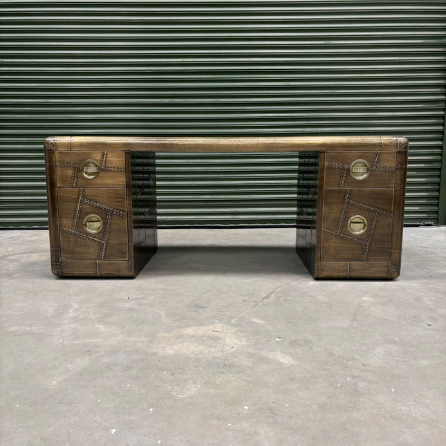 Timothy Aviator Desk with Antique Brass Finish - Ex Display