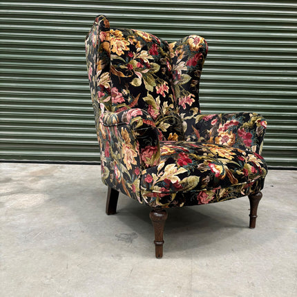 Winston Wingback Accent Chair in Hepworth Midnight Floral - Ex Display